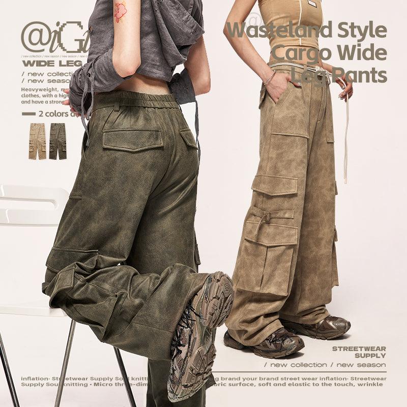 INFLATION Vintage Distressed Suede Cargo Pants Unisex - INFLATION