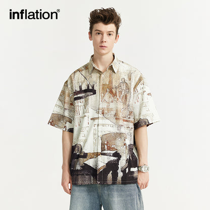 INFLATION Printed Oversize Seersucker Shirts - INFLATION