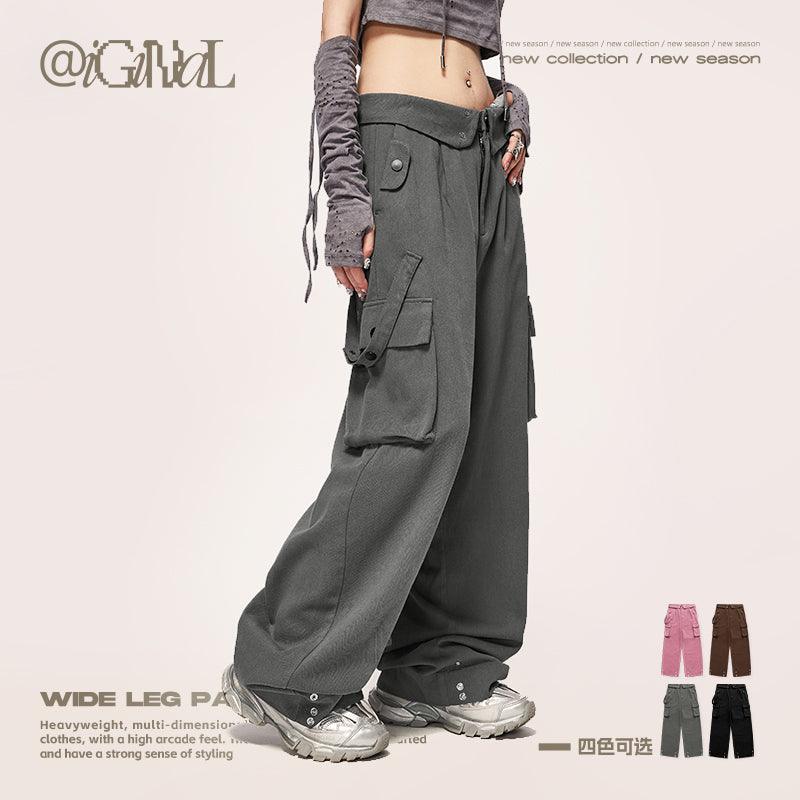 INFLATION Low-Waist Wide Leg Cargo Pants - INFLATION