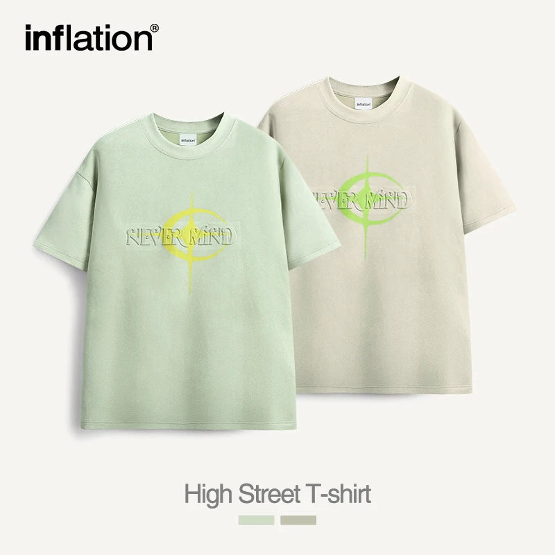 INFLATION Suede Embossed Rubber Printing T shirt - INFLATION
