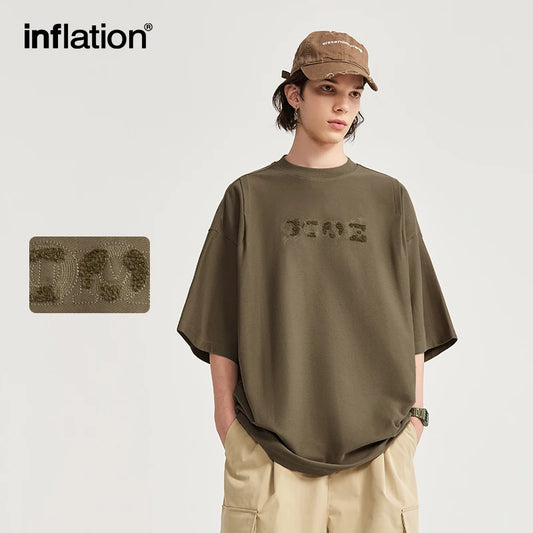 INFLATION Embroidered Twill Fabric Oversized tshirt
