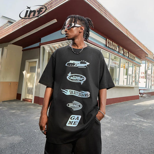INFLATION Black Graphic Hip Hop Tshirts
