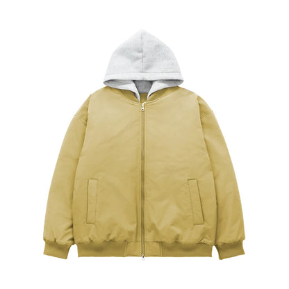 INFLATION Colorblock Detachable Hooded Bomber Coat - INFLATION