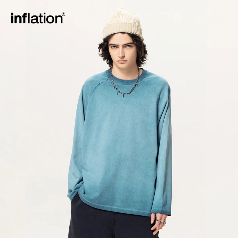 INFLATION Dirty Washed Heavyweight Long-Sleeved Tees - INFLATION