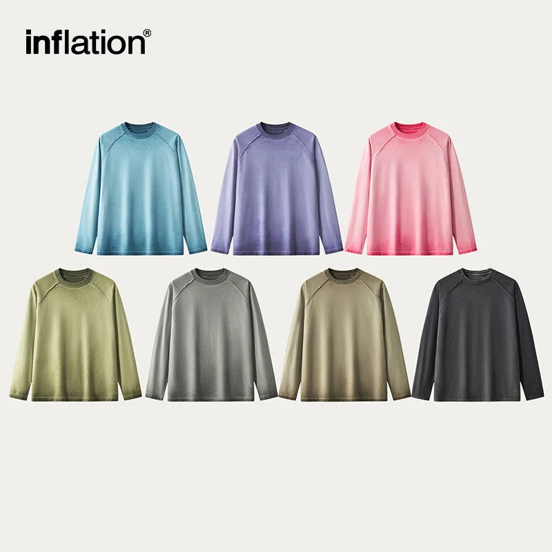 INFLATION Dirty Washed Heavyweight Long-Sleeved Tees - INFLATION