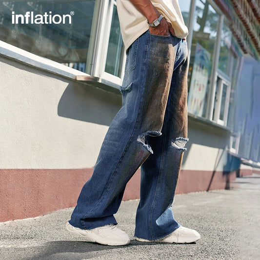 INFLATION Faded Effect Ripped Distressed Denim Pants - INFLATION