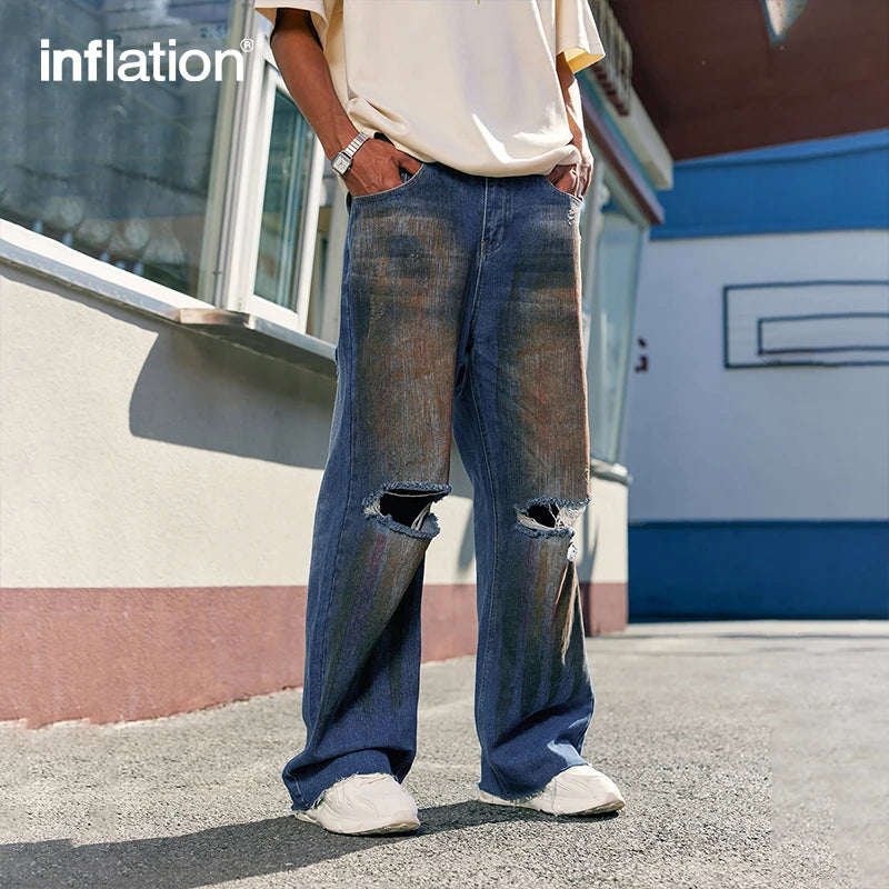 INFLATION Faded Effect Ripped Distressed Denim Pants - INFLATION