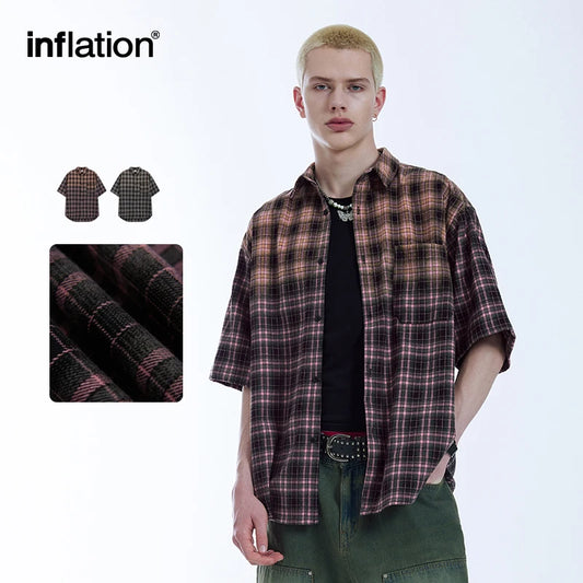 INFLATION Gradient Checked Oversized Shirts - INFLATION