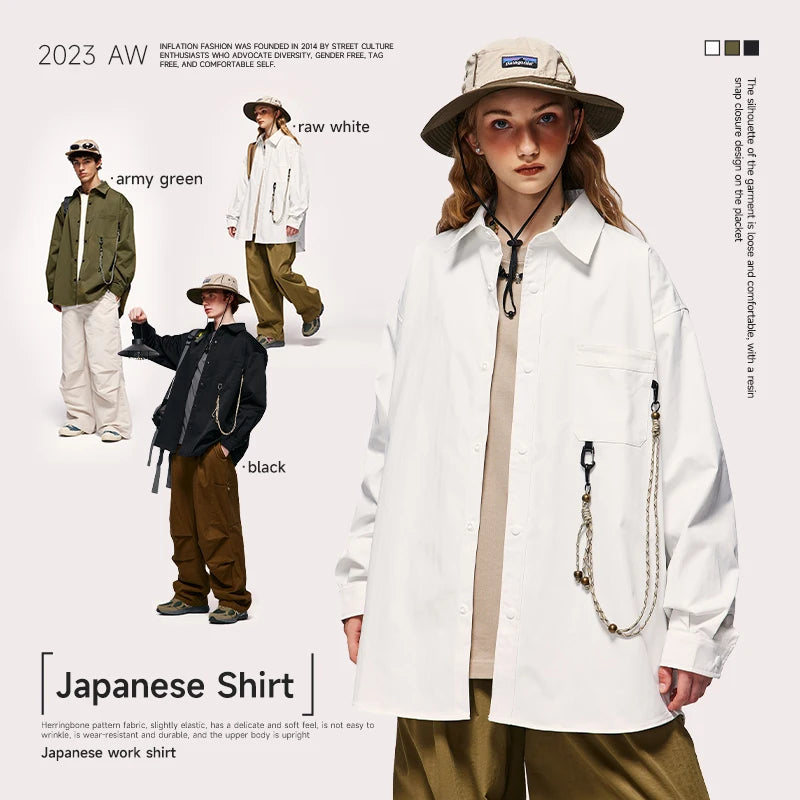 INFLATION Streetwear Cargo Shirts with Chain - INFLATION