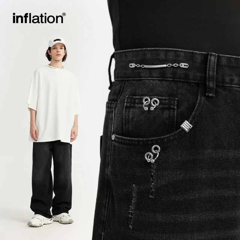 INFLATION High Street Metal Patched Wide-leg Jeans - INFLATION