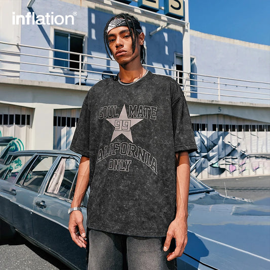 INFLATION Distressed Star And Letter Print TShirts - INFLATION