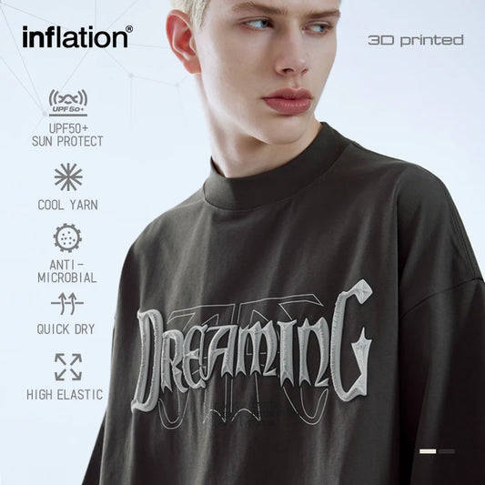 INFLATION Retro 3D Puff Printed Mock Neck Oversized Tees
