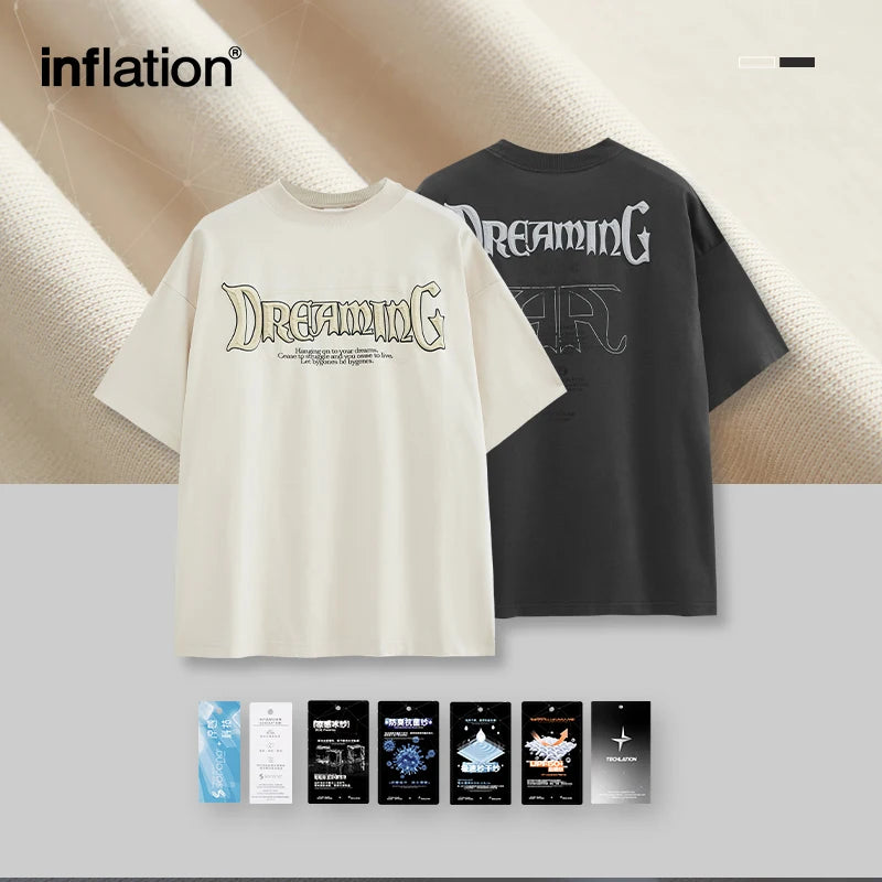 INFLATION Retro 3D Puff Printed Mock Neck Oversized Tees - INFLATION