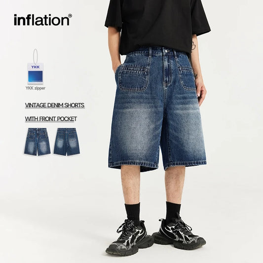 INFLATION Retro Denim Shorts With Pockets