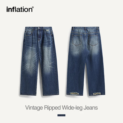 INFLATION Retro Ripped Wide Leg Jeans - INFLATION
