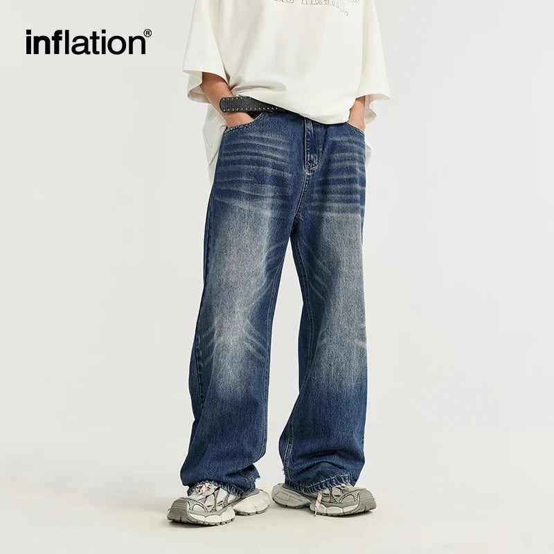 INFLATION Retro Ripped Wide Leg Jeans - INFLATION