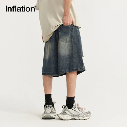 INFLATION Washed Ripped Holes Denim Shorts - INFLATION