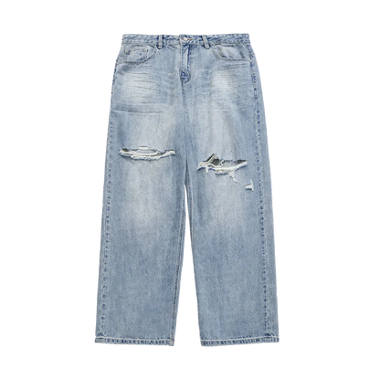INFLATION Retro Blue Ripped Wide Leg Jeans - INFLATION