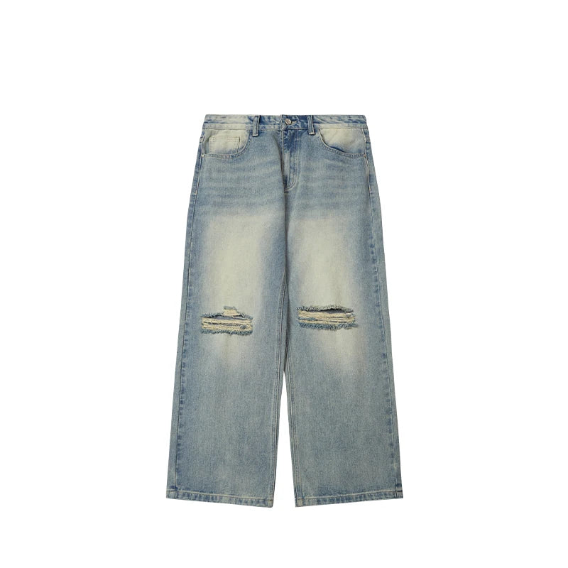 INFLATION Street Style Washed Ripped Wide Leg Jeans - INFLATION