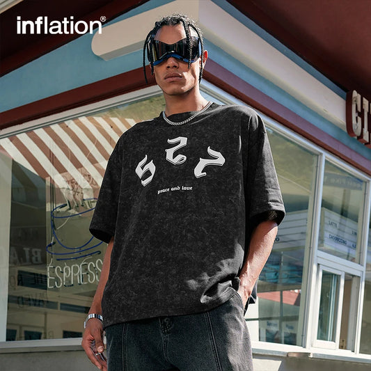 INFLATION Men Black Graphic Oversized Tees - INFLATION