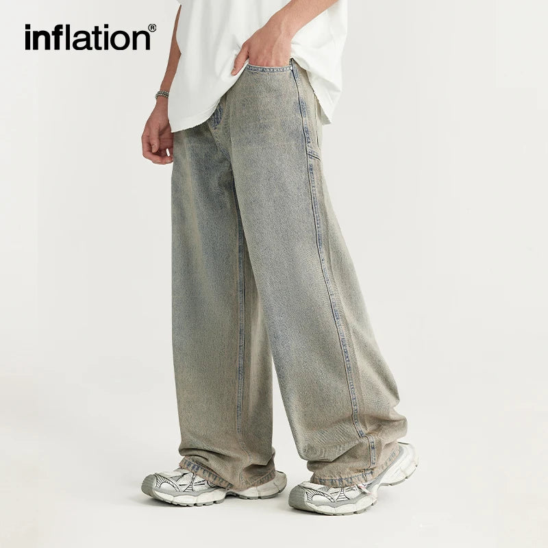 INFLATION Streetwear Irregular Stitching Jeans - INFLATION