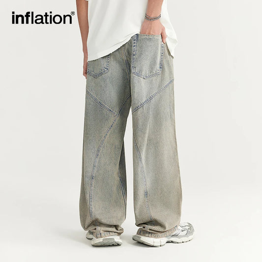 INFLATION Streetwear Irregular Stitching Jeans