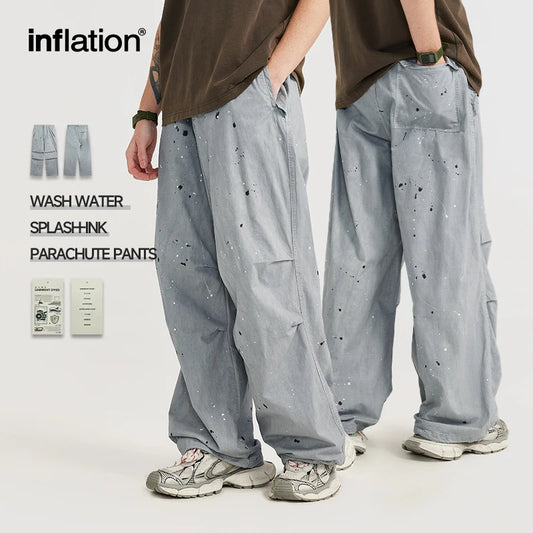 INFLATION Streetwear Washed Splashed Parachute Pants