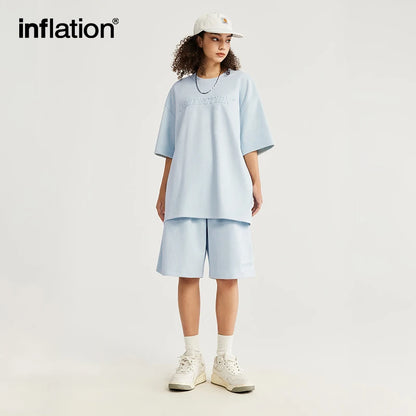 INFLATION Suede Fabric Embossed T-shirts and Shorts Set - INFLATION