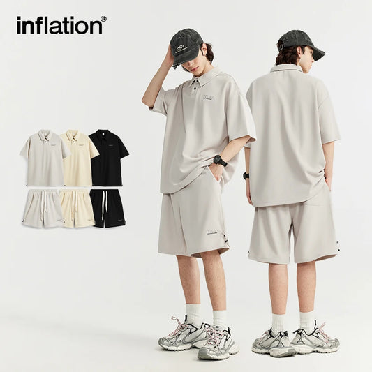 INFLATION Embroidery PIQUE POLO and Shorts Set