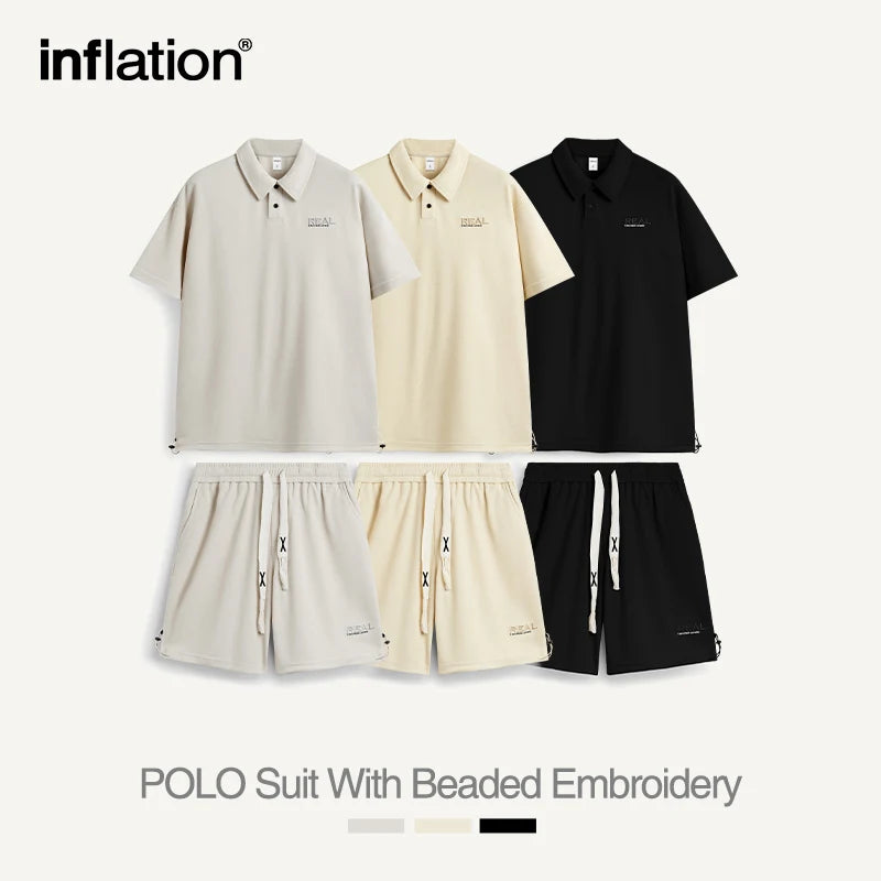 INFLATION Embroidery PIQUE POLO and Shorts Set - INFLATION