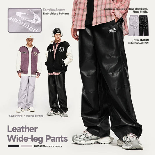 INFLATION Trendy PU Leather Wide Leg Pants Streetwear