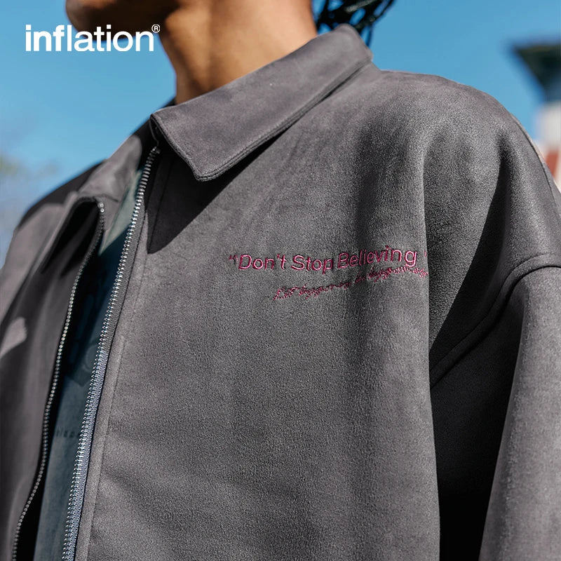 INFLATION Vintage Faux Suede Varsity Jacket Streetwear - INFLATION