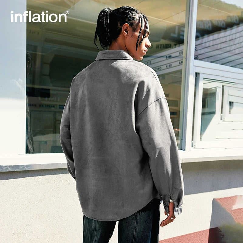 INFLATION Vintage Faux Suede Shirt Jacket - INFLATION