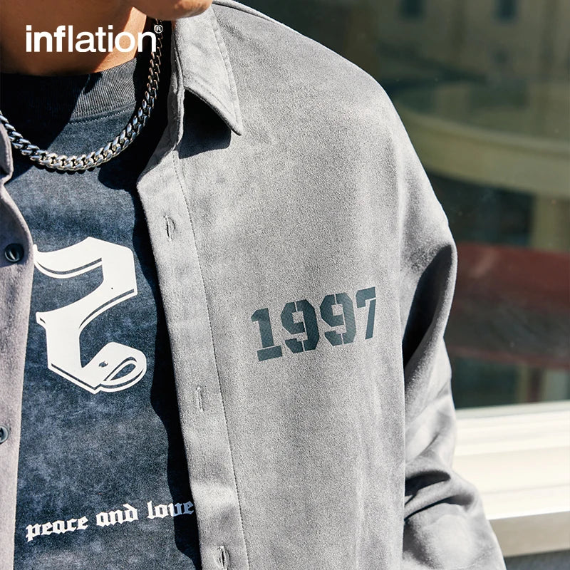INFLATION Vintage Faux Suede Shirt Jacket - INFLATION