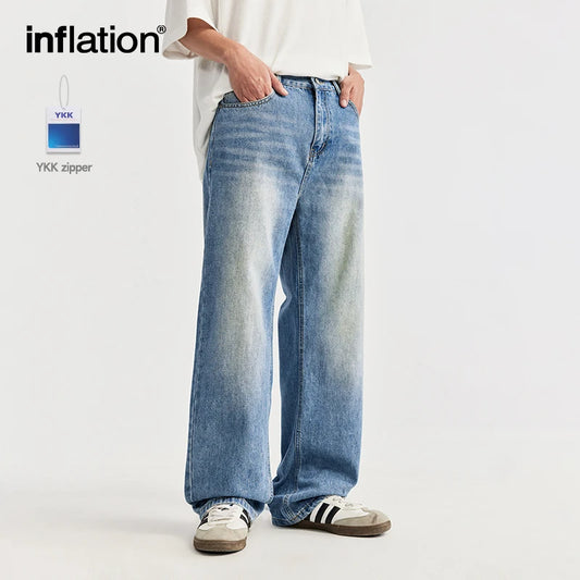 INFLATION Street Style Washed Straight Leg Jeans