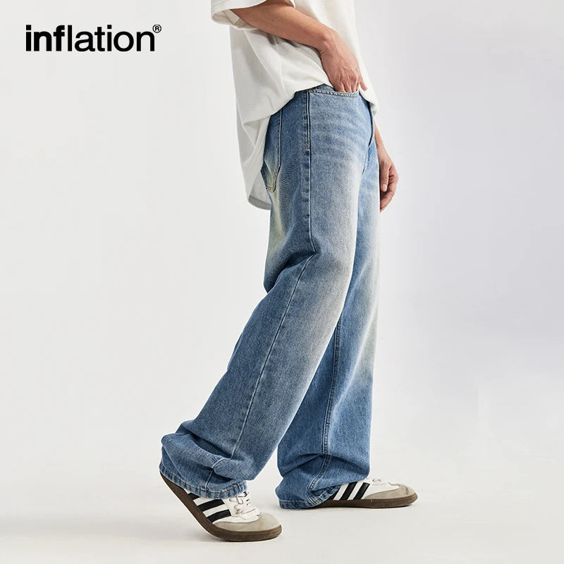 INFLATION Street Style Washed Straight Leg Jeans - INFLATION