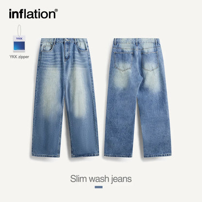INFLATION Street Style Washed Straight Leg Jeans - INFLATION