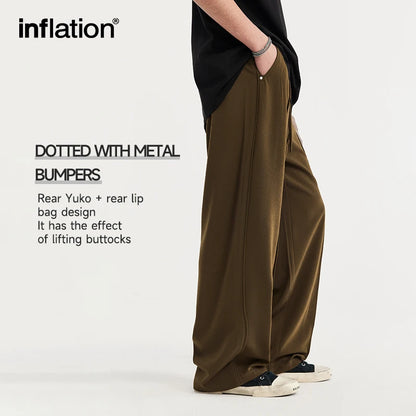 INFLATION High Waist Double Pleat Straight Leg Suit Pants - INFLATION