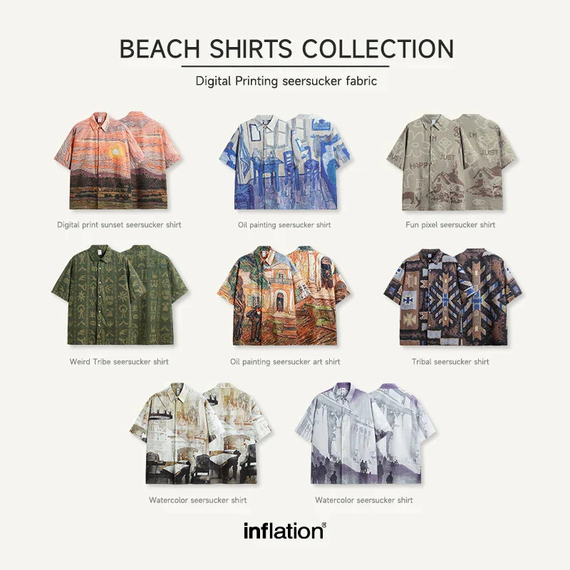 INFLATION Funny Printed Seersucker Shirt - INFLATION