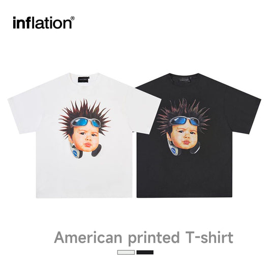 INFLATION 270G American street punk portrait printed short-sleeved T-shirt - INFLATION