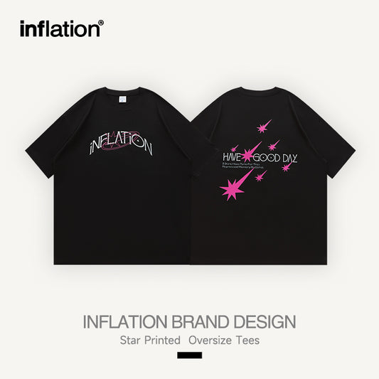 INFLATION Star Printed Black Oversize Tees