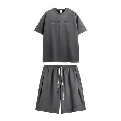 INFLATION Suede Fabric Embossed T-shirts and Shorts Set - INFLATION
