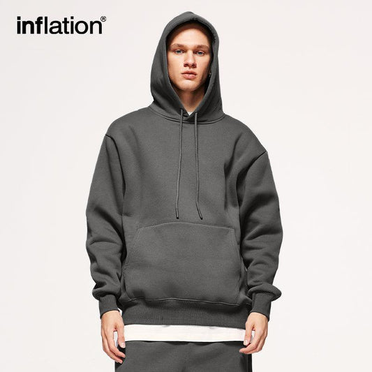 INFLATION Streetwear Plain Blank Fleece Oversized Men Hoodies