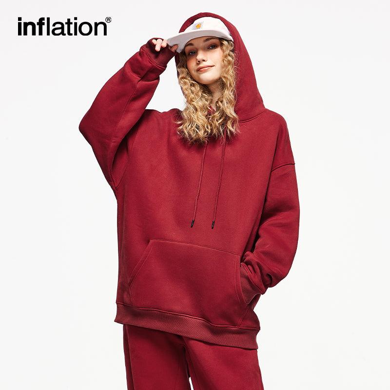 INFLATION Streetwear Plain Blank Fleece Oversized Men Hoodies - INFLATION