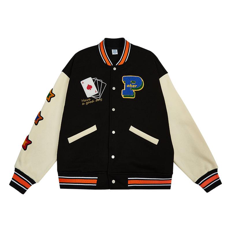 INFLATION Poker & Lucky Embroidery Varsity Jacket - INFLATION