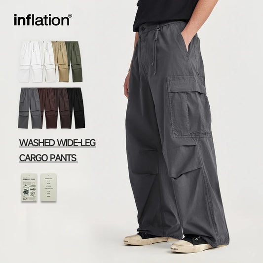 INFLATION Minimalism Washed Wide Leg Cargo Pants Unisex