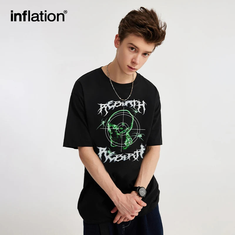 INFLATION Skull Printed Tshirts Men Streetwear Hip Hop Tees - INFLATION
