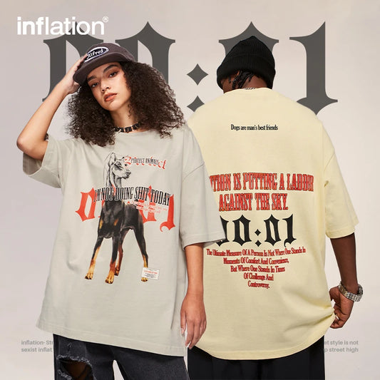 INFLATION Streetwear Oversize Doberman Printed Tshirts - INFLATION