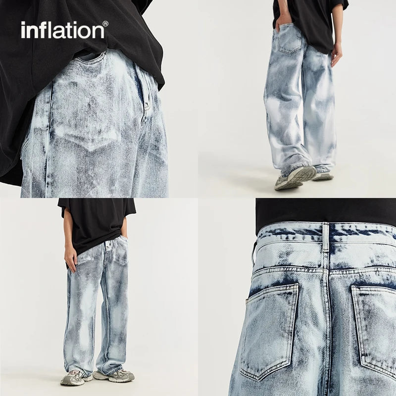 INFLATION Gradient Dyed Washed Wide Leg Jeans Men Streetwear