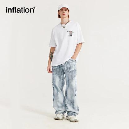 INFLATION Gradient Dyed Washed Wide Leg Jeans Men Streetwear